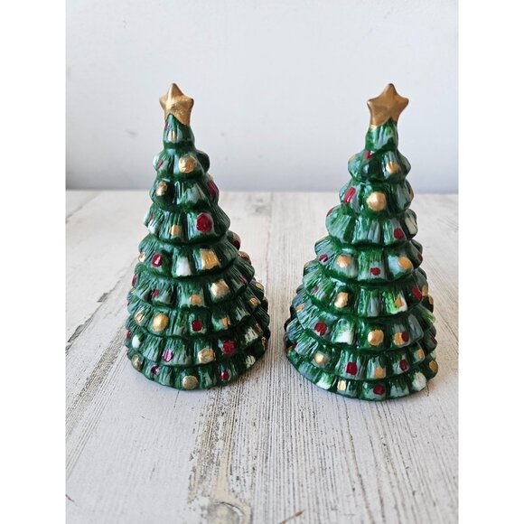 Vintage ceramic tree village star green gold set - Picture 3 of 5